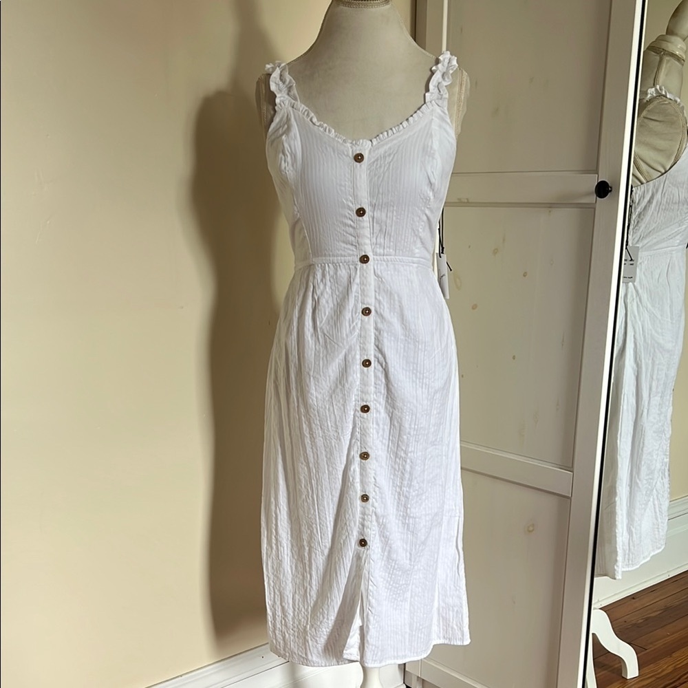 Japna Cottagecore Gauzy White Button Down Summer Dress Ruffled Straps NWT Size M